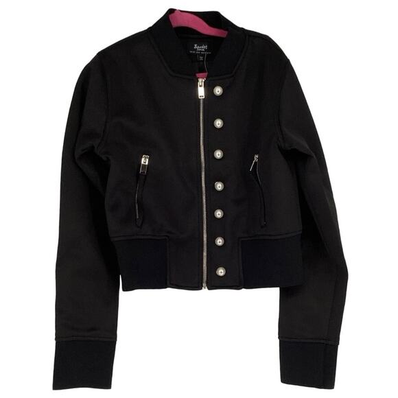 Bardot Junior Size 16 Black Adalyn Pearl Bomber Jacket Crop Full Zip N1-19